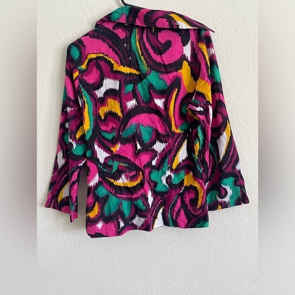 BellaPelle woman front tie blouse size M colorful abstract 100% cotton sexy open - Picture 6 of 9